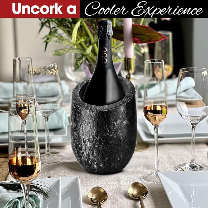 Flexzion Marble Wine Chiller Bucket – Black Wine Cooler & Champagne Bucket - Image 2