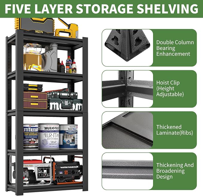 72" H Garage Shelves, Garage Shelving Heavy Duty, 2500Lbs 5 Tier Adjustable - Image 4