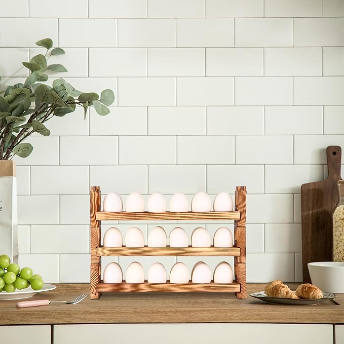 CVHOMEDECO. Wooden Egg Holder Fresh Egg Holders Countertop Firewood Egg - Image 7