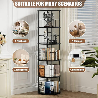Flycity 5 Tier Rotating Bookshelf, 360° Corner Bookshelf Tower, Round Revolving - Image 7