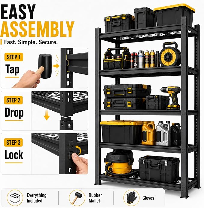 SAWJEC Garage Shelving Unit, 2000 lb | 72"H x 35.8"W x 16.1"D, 5 Adjustable - Image 7