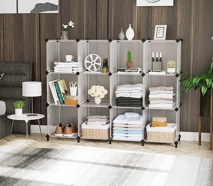 AWTATOS Cube Storage Organizer Storage 12 Cube Bookshelf DIY Plastic Closet - Image 4