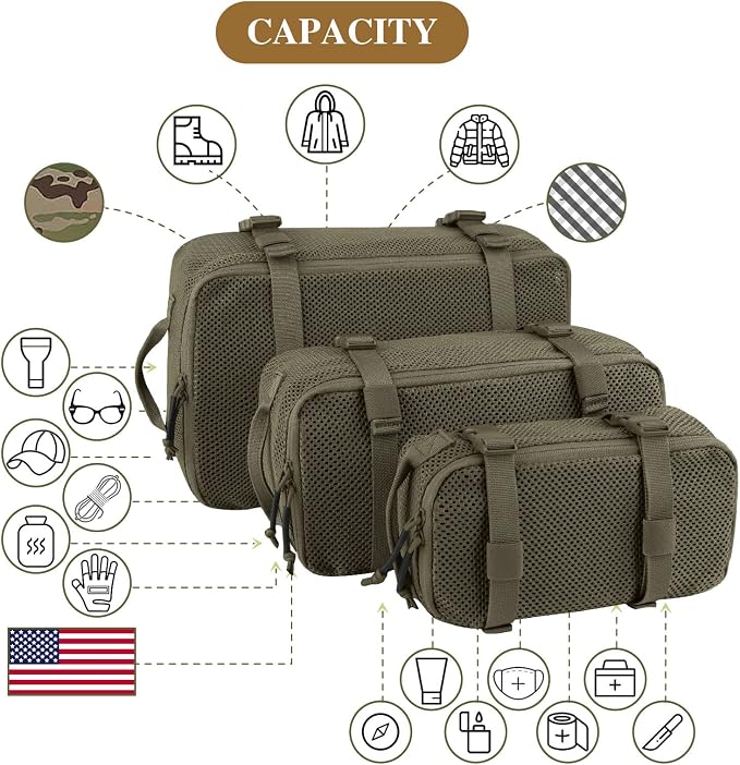 PETAC GEAR 3 PCS Tactical Modular Packing Cubes, Large Capacity Mesh Storage Bag - Image 2