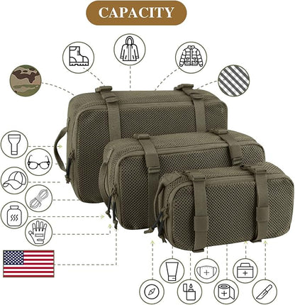 PETAC GEAR 3 PCS Tactical Modular Packing Cubes, Large Capacity Mesh Storage Bag - Image 2