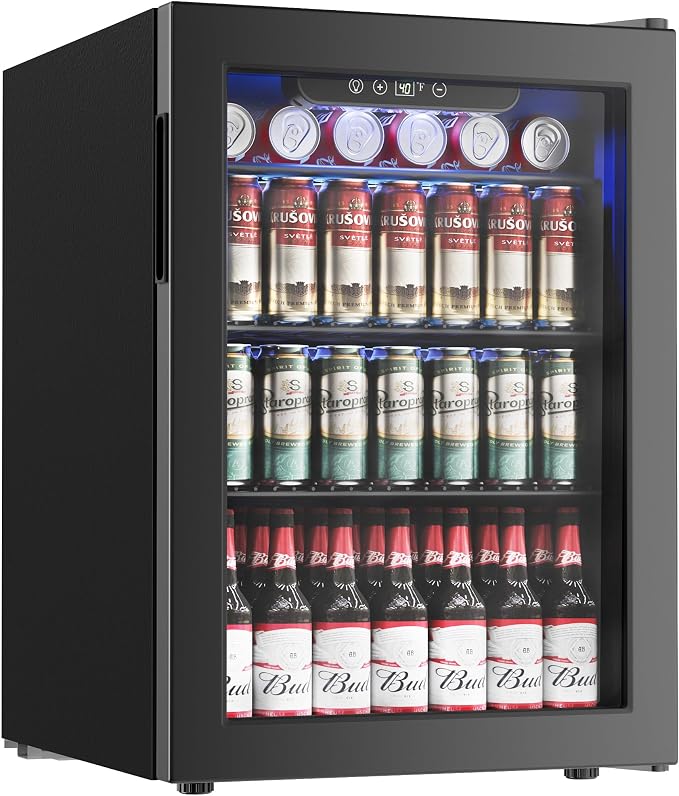 100 Can Beverage Refrigerator Cooler, 2.7 cu.ft Mini Fridge Glass Door by ICYGLEE