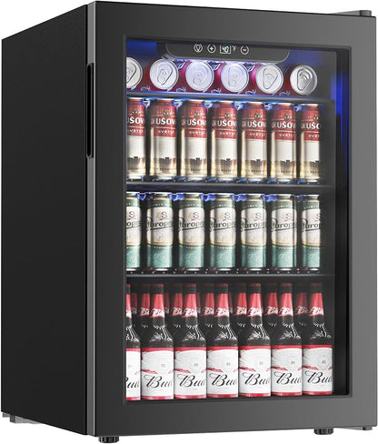100 Can Beverage Refrigerator Cooler, 2.7 cu.ft Mini Fridge Glass Door by ICYGLEE
