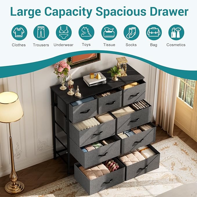 OLIXIS 9-Drawer Fabric Storage Dresser Chest Organizer Unit, Space-saving - Image 5
