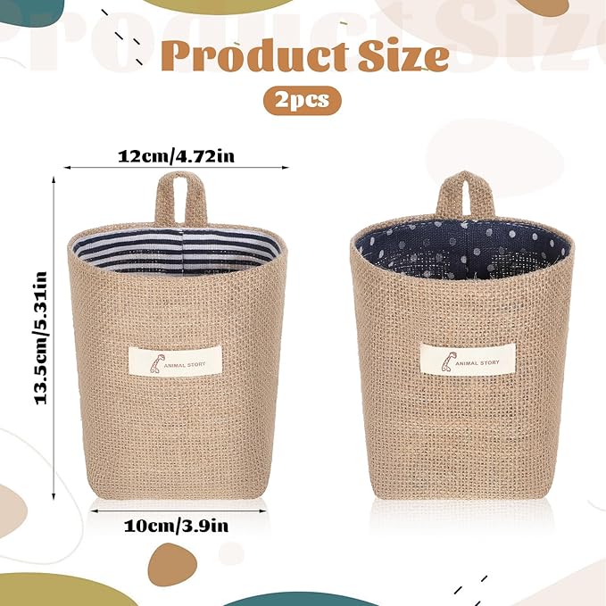 2 Pack Hanging Basket for Door Jute Hanging Wall Storage Baskets, Small Linen - Image 3