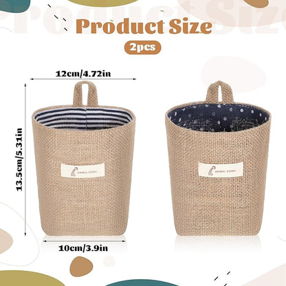 2 Pack Hanging Basket for Door Jute Hanging Wall Storage Baskets, Small Linen - Image 3
