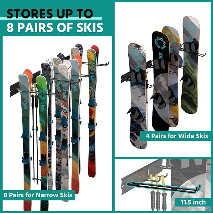 EVERHANGER Wall Mount Ski Rack for Garage, Ski Storage Hangers for - Image 4