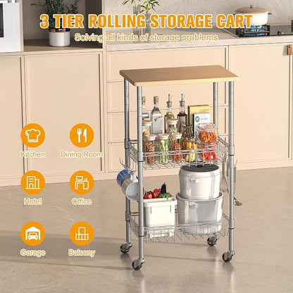 Homeiju Rolling Kitchen Storage Cart, 3-Tier Storage Rack on Caster Wheels - Image 5