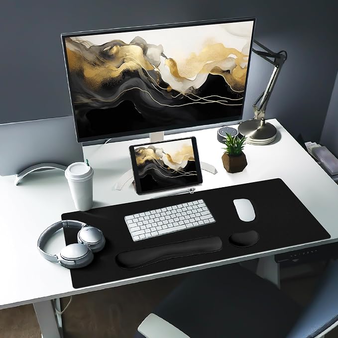 Bloss Leather Desk Pad and Keyboard Wrist Rest, Non-Slip Large Mouse Pad + - Image 3