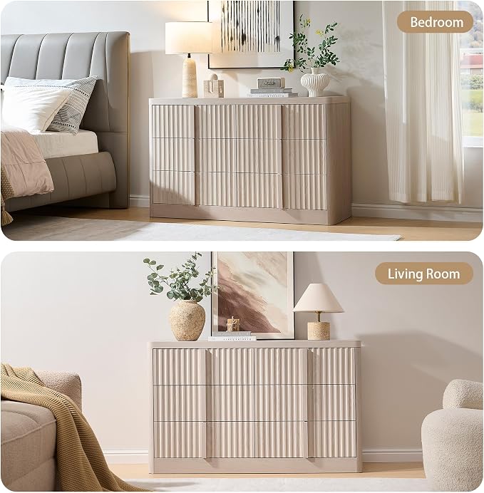 Fluted Dresser for Bedroom, Modern TV Stand Set, Curved Profile Design - Image 5