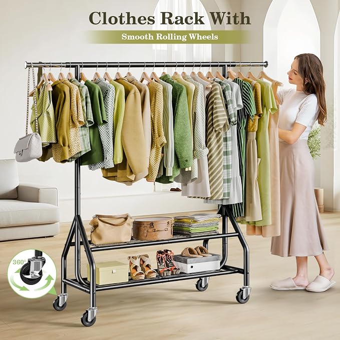 Clothes Rack with 2 Shelves, Heavy Duty Garment Rack Load 450 LBS, Standing - Image 5