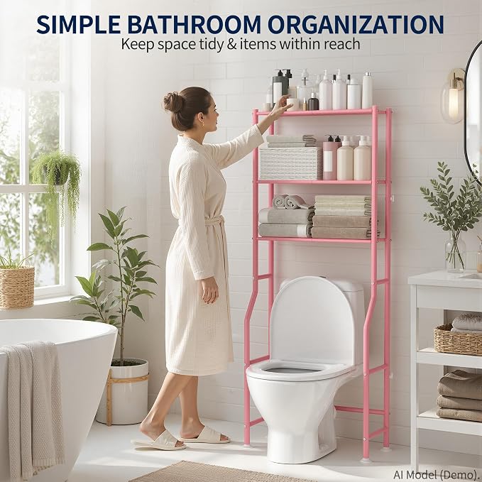 GloTika 3-Tier Over Toilet Storage Rack, Metal Over Toilet Bathroom Organizer - Image 3