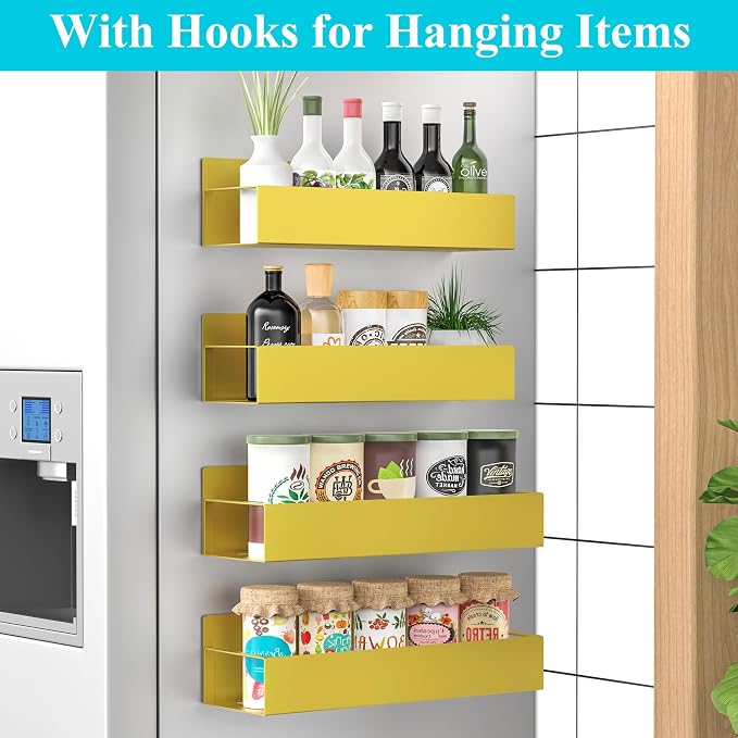 Metal Magnetic Spice Rack for Refrigerator Gold, 4 Pack | Magnetic Shelves - Image 2