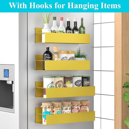 Metal Magnetic Spice Rack for Refrigerator Gold, 4 Pack | Magnetic Shelves - Image 2