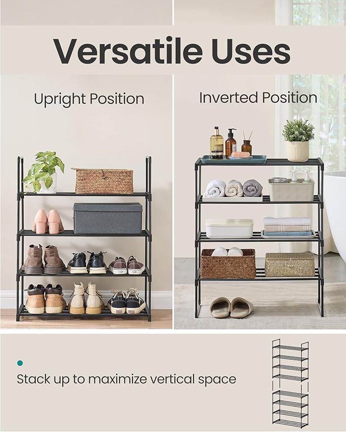 SONGMICS Shoe Rack, 4-Tier Shoe Organizer, Metal Storage Shelf, Upright or - Image 4