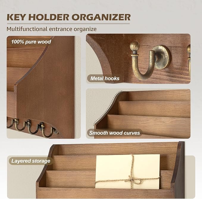 Rebee Vision Pine Wood Key Holder Wall Mount - Image 5