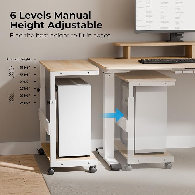 EUREKA ERGONOMIC PC Stand Computer Cart, Height Adjustable Tower Stand 2-Tier - Image 7