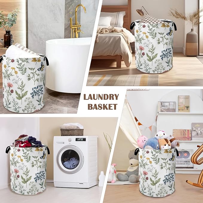 Beautiful Floral Laundry Hamper, Collapsible Laundry Baskets, Flowers Butterfly - Image 7