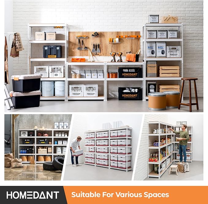 HOMEDANT 5 Tier Storage Shelves Adjustable Laminated Boltless Garage Metal - Image 9