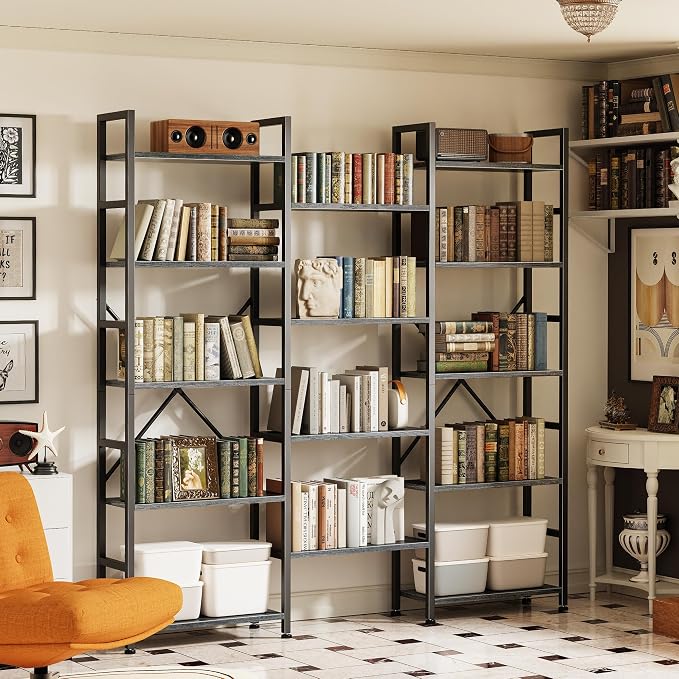 SUPERJARE Triple Bookshelf, Bookcase - Image 6