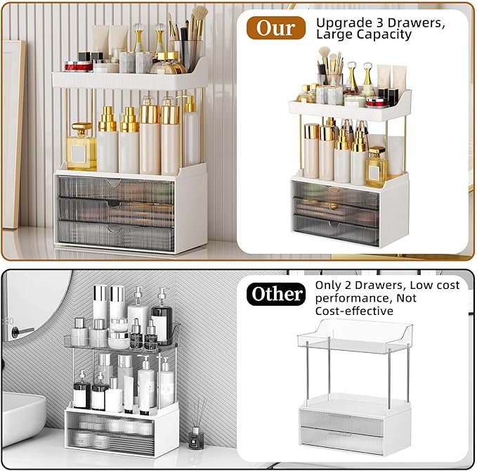 Strong 3 Drawers Bathroom Counter Organizer, 5 Tier Makeup Organizer, Versatile - Image 2