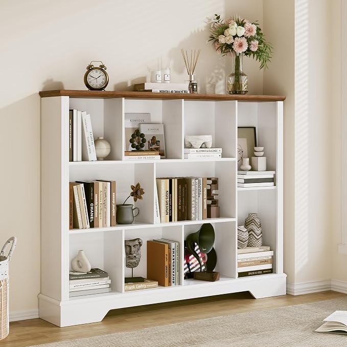 10 Cube Storage Bookcase, Modern 3-Tier Wooden Storage Organizer Open Bookshelf - Image 3
