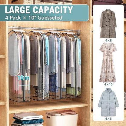 Liuoud Clear Garment Bag for Hanging Clothes 10” Gusseted, 50” Suit Bags for - Image 2