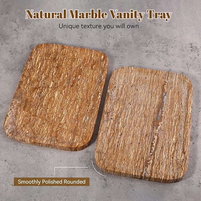Natural Marble Vanity Tray, 11.8" Travertine/Stone Bathroom Tray Countertop - Image 2