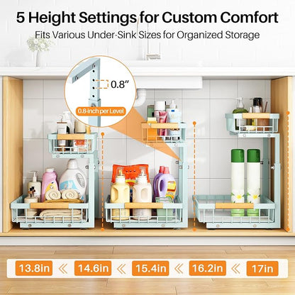 PXRACK Under Sink Organizer, Adjustable Height, 2 Tier Pull Out Under Cabinet - Image 5