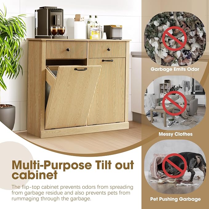 Grepatio Tilt Out Fluted Laundry Hamper Cabinet, 22 Gallon Double Hidden - Image 8