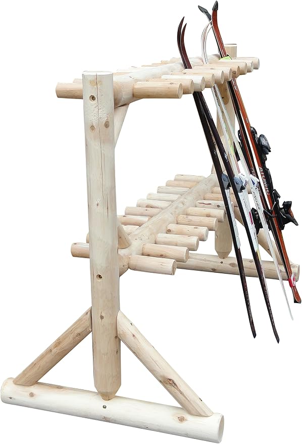 17-Place Freestanding Log Ski Rack Holder, Indoor & Outdoor Snowboard Racks - Image 5