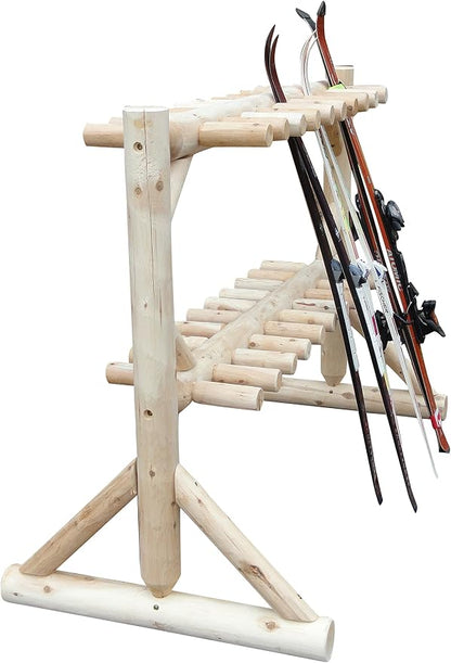 17-Place Freestanding Log Ski Rack Holder, Indoor & Outdoor Snowboard Racks - Image 5