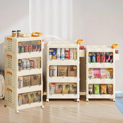 58 QT Storage Bins with Lids, Stackable Rolling Storage Cart with Clear Doors - Image 7