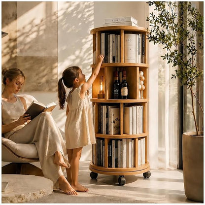 Solid Wood Rotating Round Bookshelf Towers by Unknown
