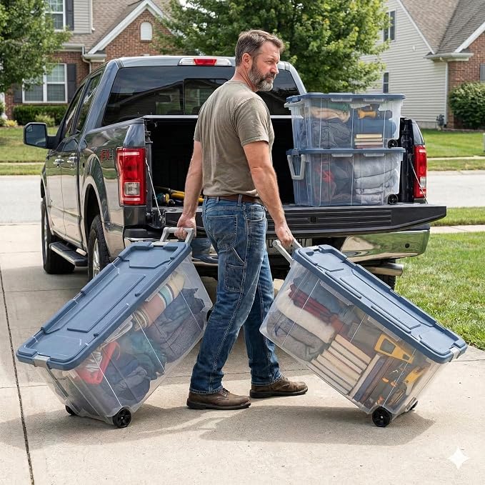 Storage Bins with Wheels 160 Quart, 2 Pack Heavy Duty Clear Plastic Totes with - Image 6