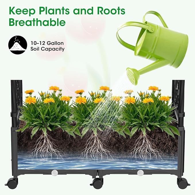 Planter Box with Trellis, 5.9ft/71in Self Watering Raised Garden Bed with - Image 4