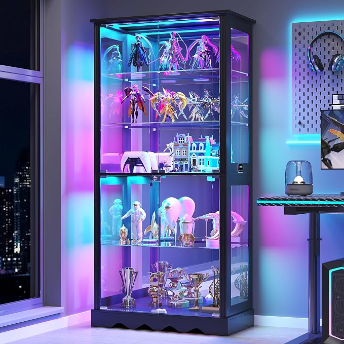 Display Cabinet with Glass Doors, LED Display Case with Removable Shelf - Image 9