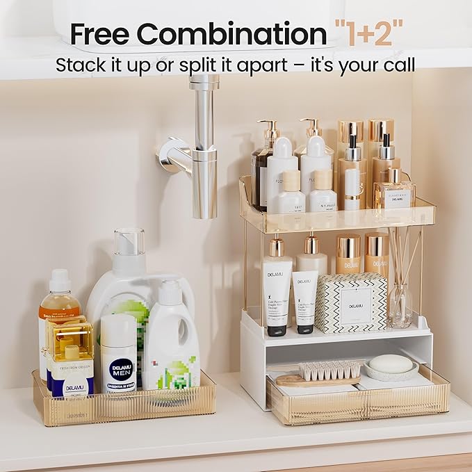 Delamu Bathroom Organizers and Storage, 2 Tier 2 Drawer Makeup Organizer - Image 6