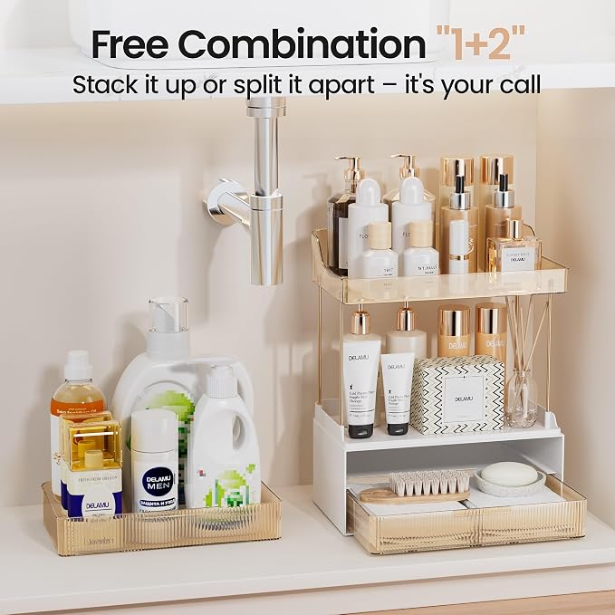 Delamu 4-Tier Makeup Organizer, Bathroom Counter, 2 Drawers, Amber 2Pack | - Image 6
