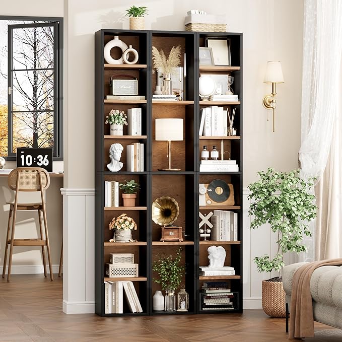 FOTOSOK 2 Pcs 71'' Tall Narrow Bookshelf, 8-Tier Media Tower Rack Set of 2 | CD - Image 5