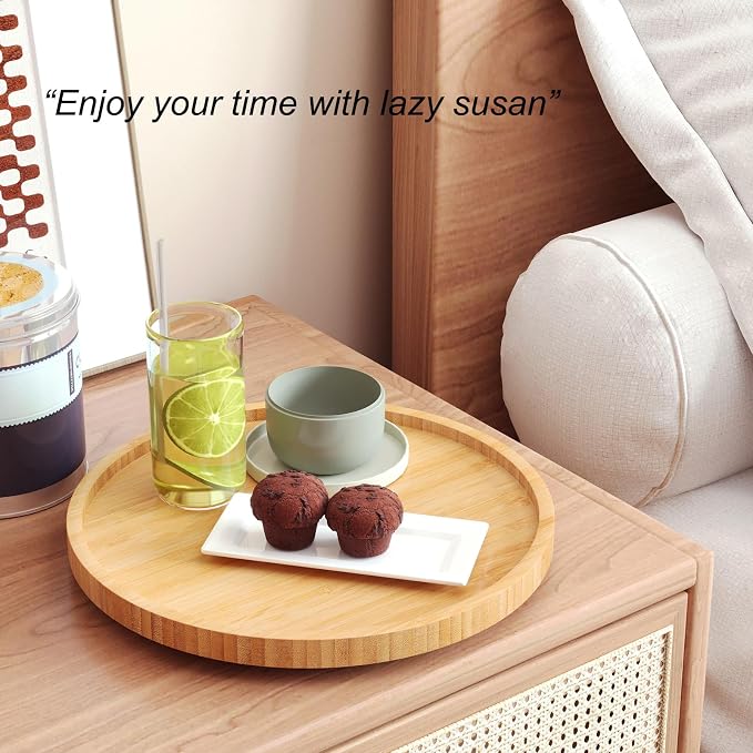 Lazy Susan Organizer for Kitchen, Bamboo Turntable for Cabinet, Middle（Natural） - Image 2