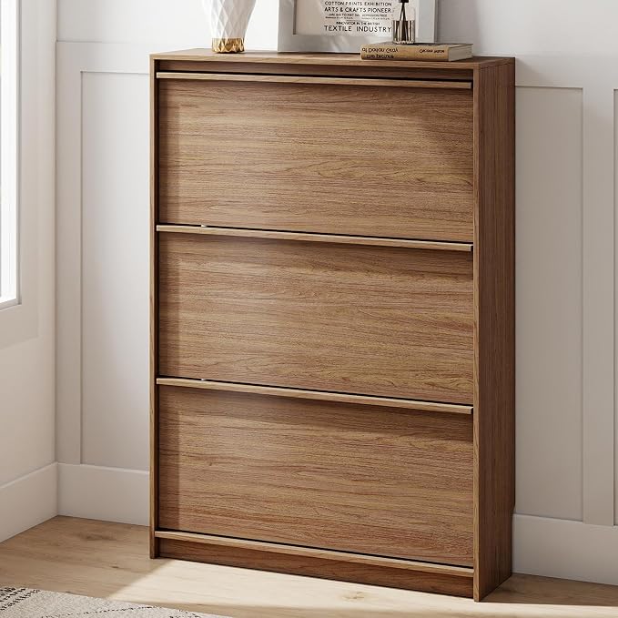 Shoe Cabinet with 3 Flip Drawers, 31.5" W Narrow Shoe Storage Cabinet by RYWI11OUSE