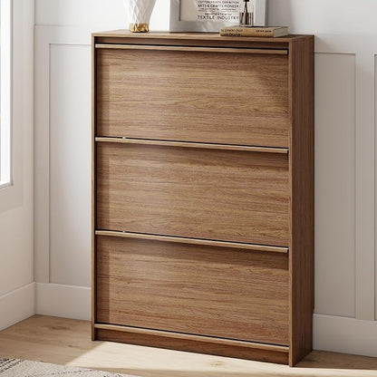 Shoe Cabinet with 3 Flip Drawers, 31.5" W Narrow Shoe Storage Cabinet by RYWI11OUSE