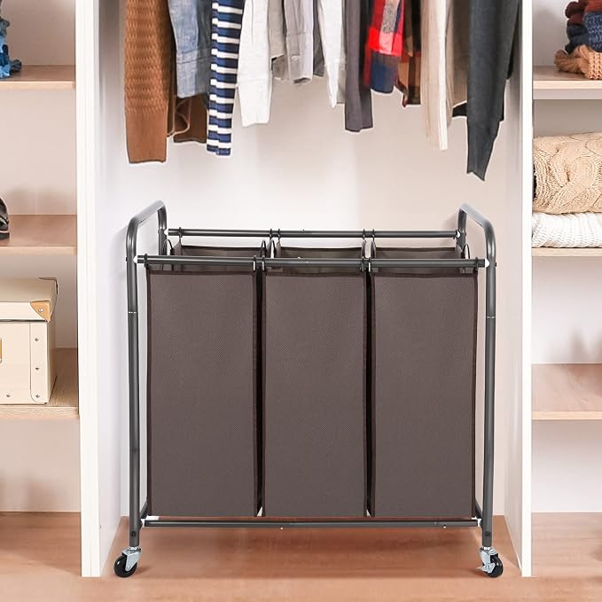 STO STO Laundry Sorter 3 Section, 3 Bag Laundry Hamper, Rolling Laundry Cart - Image 3