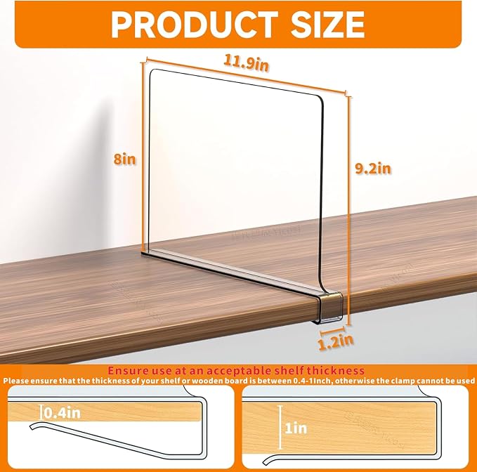 Yieach 6 Pack Clear Acrylic Shelf Divider - Image 2
