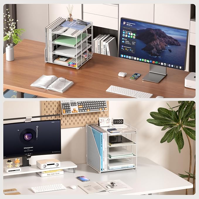White Desk Organizer and Accessories, 4-Tier Paper Organizer - Image 3