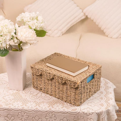 KOKODO Set of 2 Scalloped Wicker Baskets – Handwoven Rectangular Seagrass - Image 6